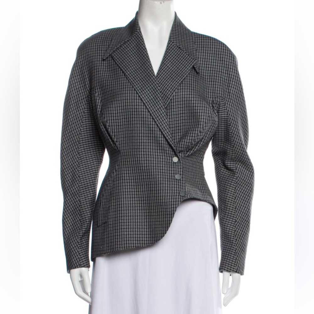 Thierry Mugler Asymmetrical Blazer Vintage Size 40  Sculptural Wool Houndstooth